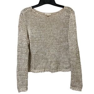Eileen Fisher Knit Cream Tan Marled Organic Cotton Cropped Sweater